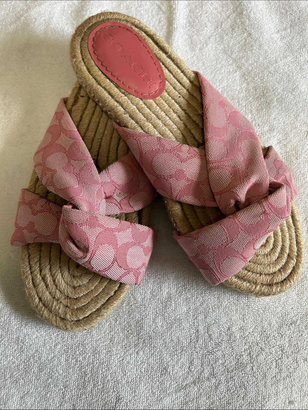 Coach Pink Knotted Espadrille Slide Sandals